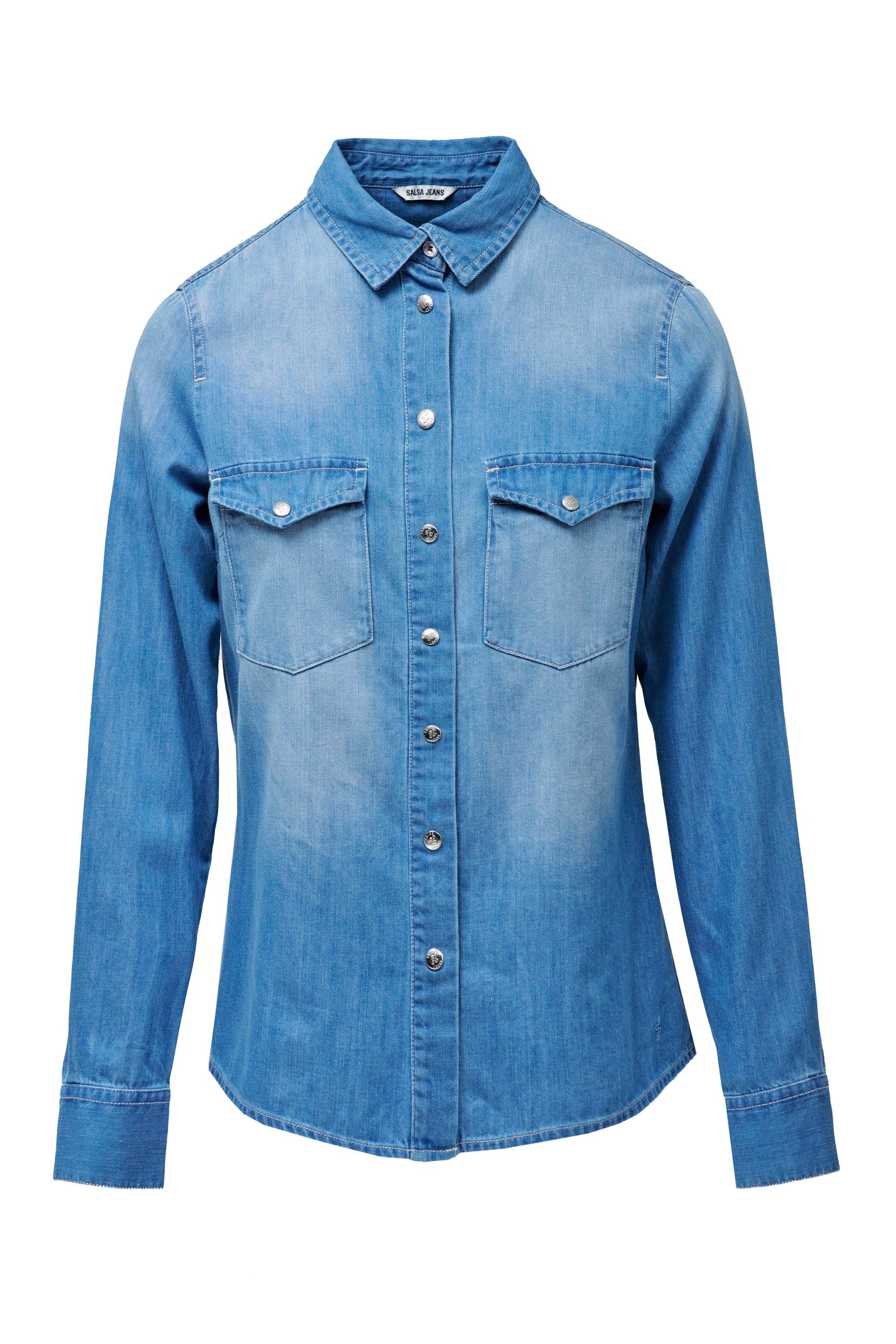 Denim Shirt W/ Front Pockets in Medium Wash Hemden Salsa Jeans