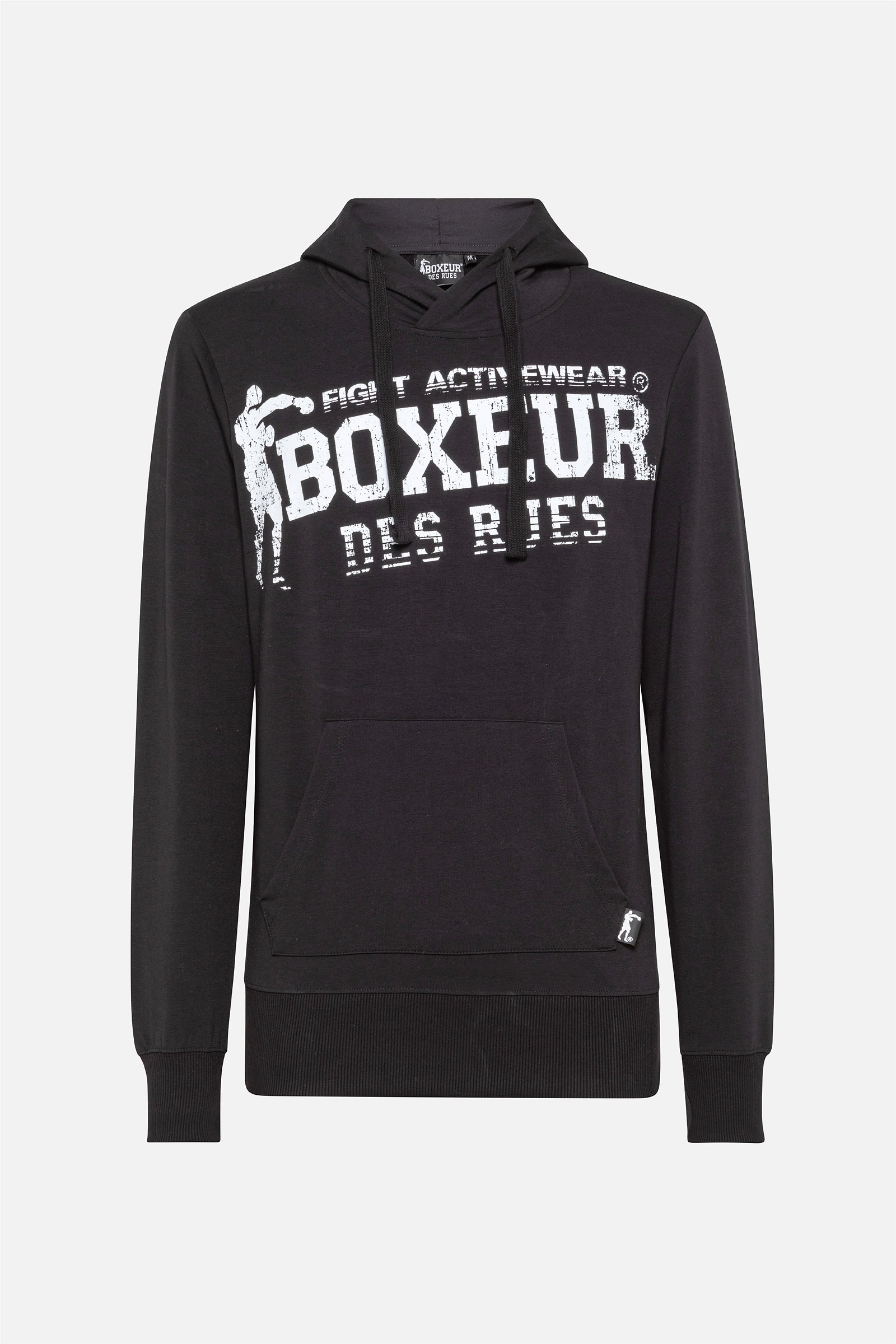 Hooded Sweatshirt with Thumb Openings in Black Kapuzenpullover Boxeur des Rues
