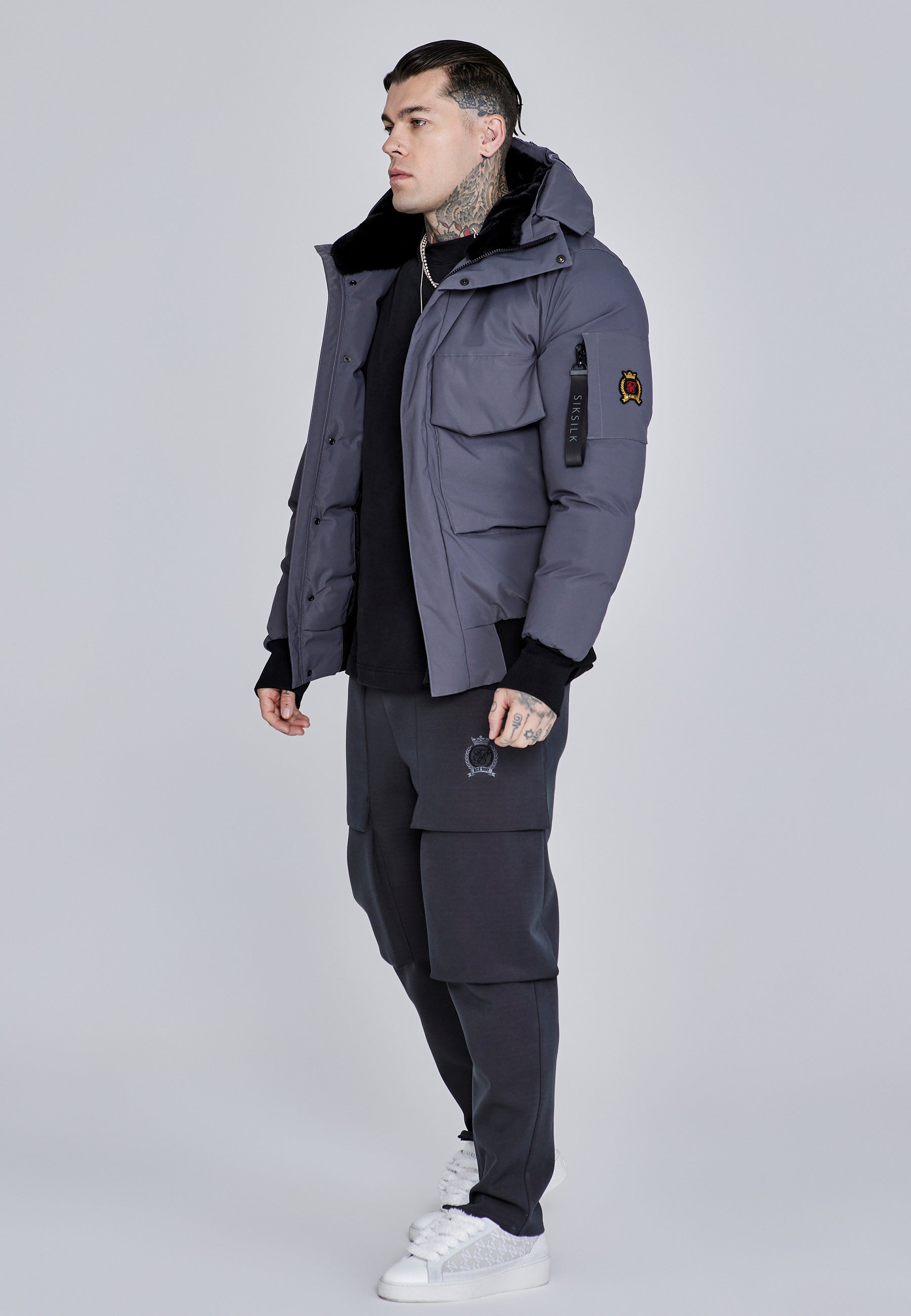 Hooded Bomber Jacket in Grey Jacken SikSilk