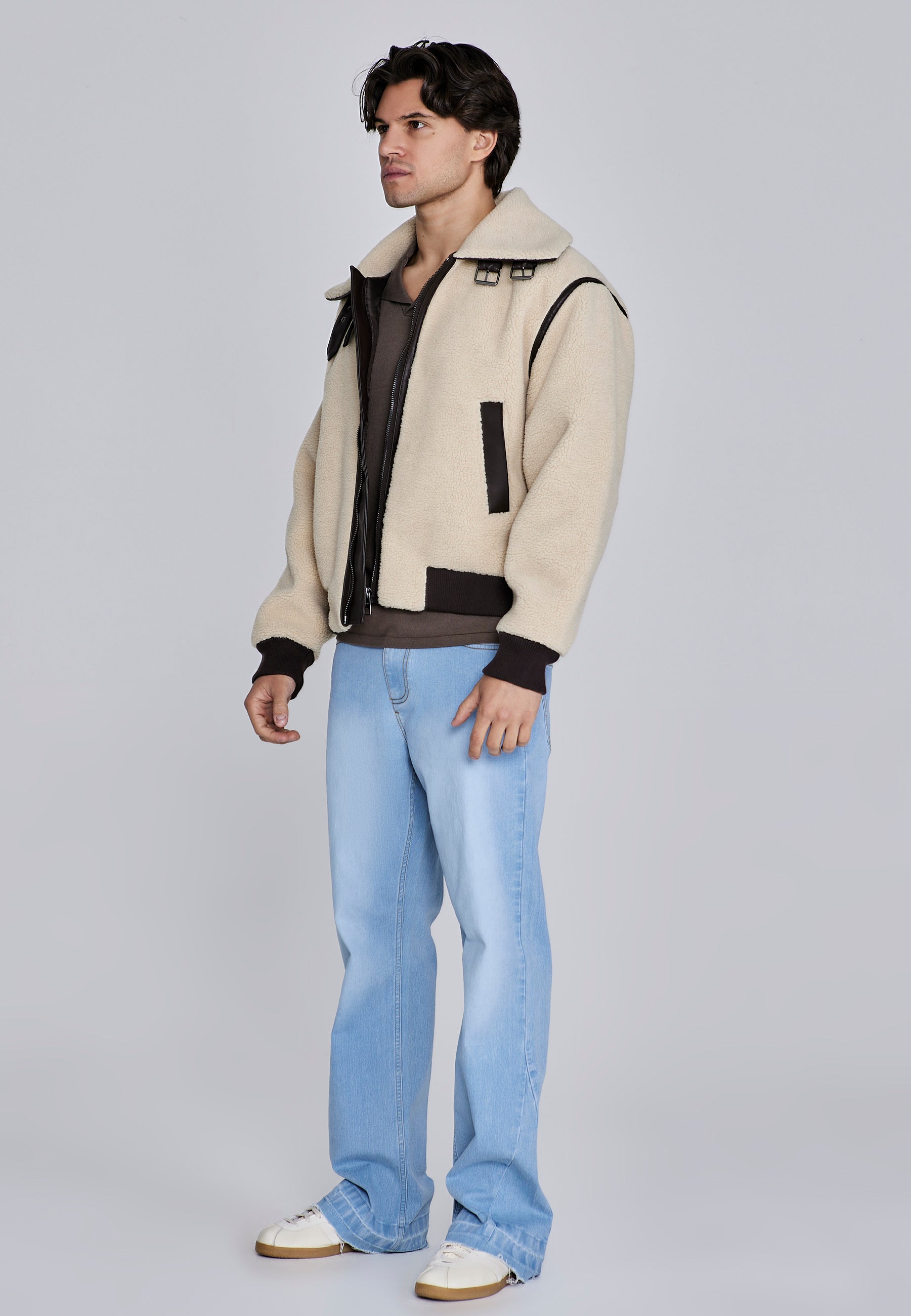 Sherpa Bomber Jacket in Beige Jacken SikSilk