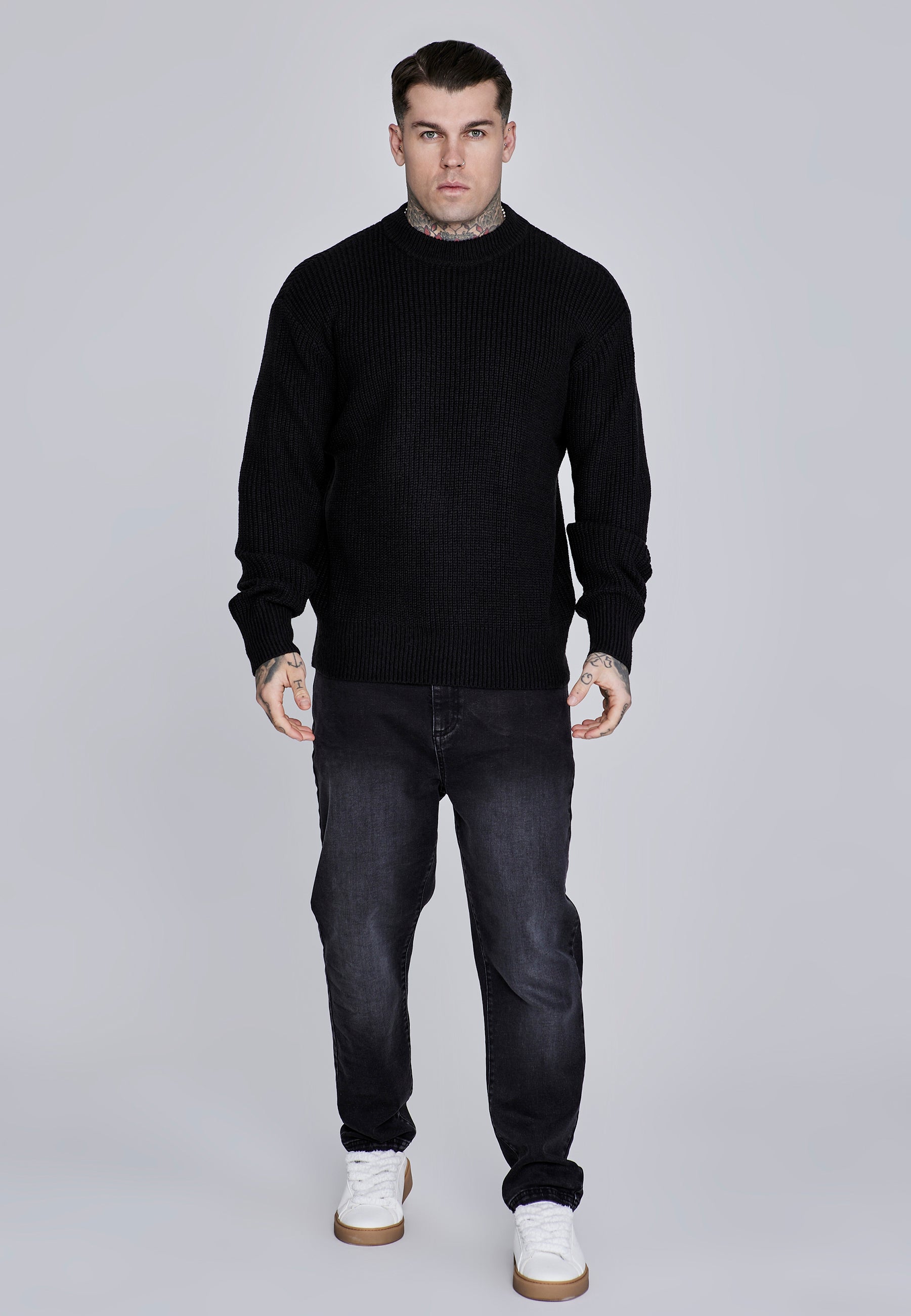 Knitted Sweater in Black Pullover SikSilk