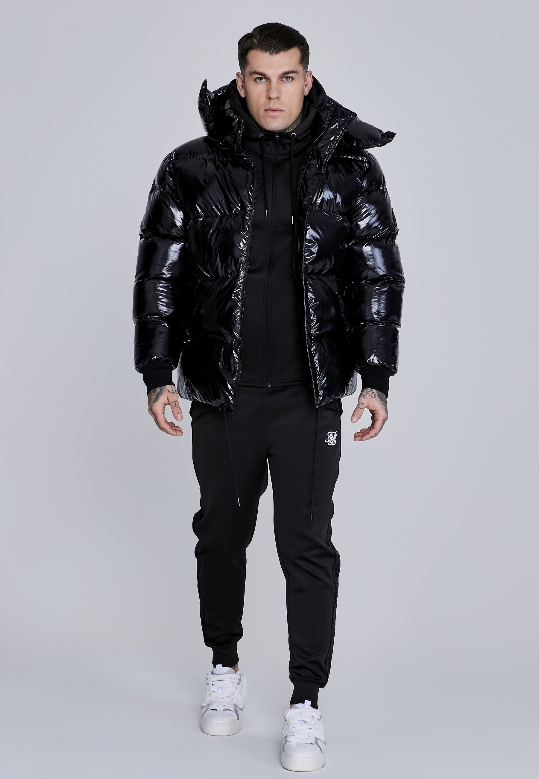 High Shine Puffer Jacket in Black Jacken SikSilk