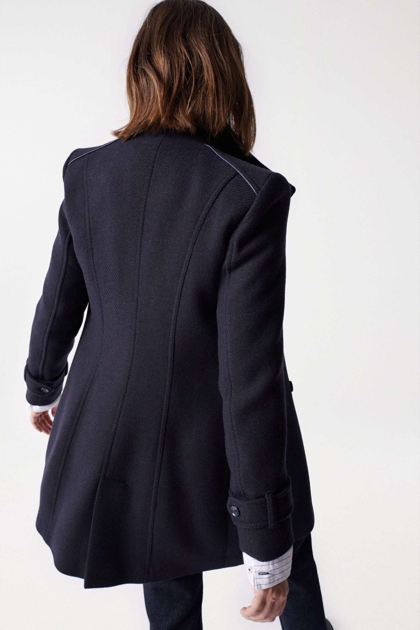 Grace Long Woolen Coat in Dark Blue Jacken Salsa Jeans   