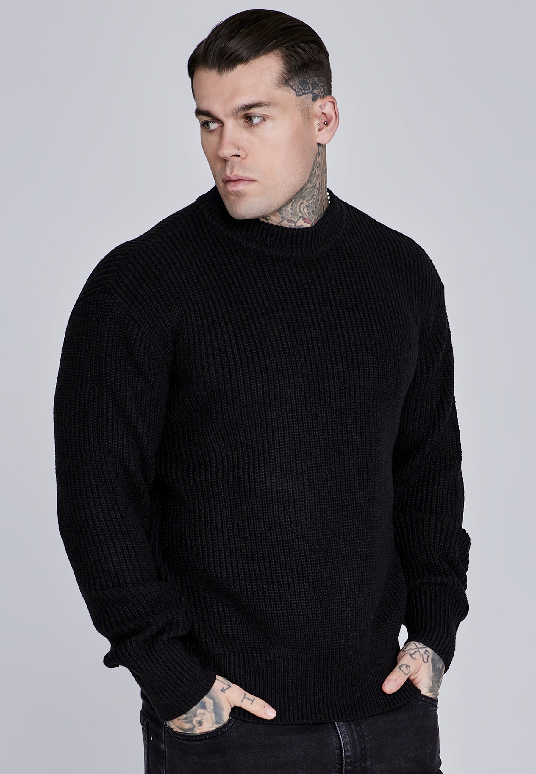 Knitted Sweater in Black Pullover SikSilk