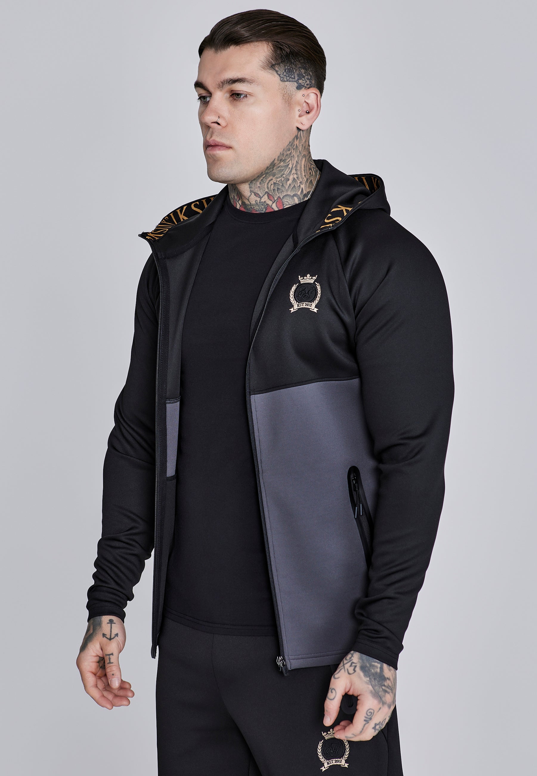 Full Zip Hoodie in Black, Grey Sweatjacken SikSilk