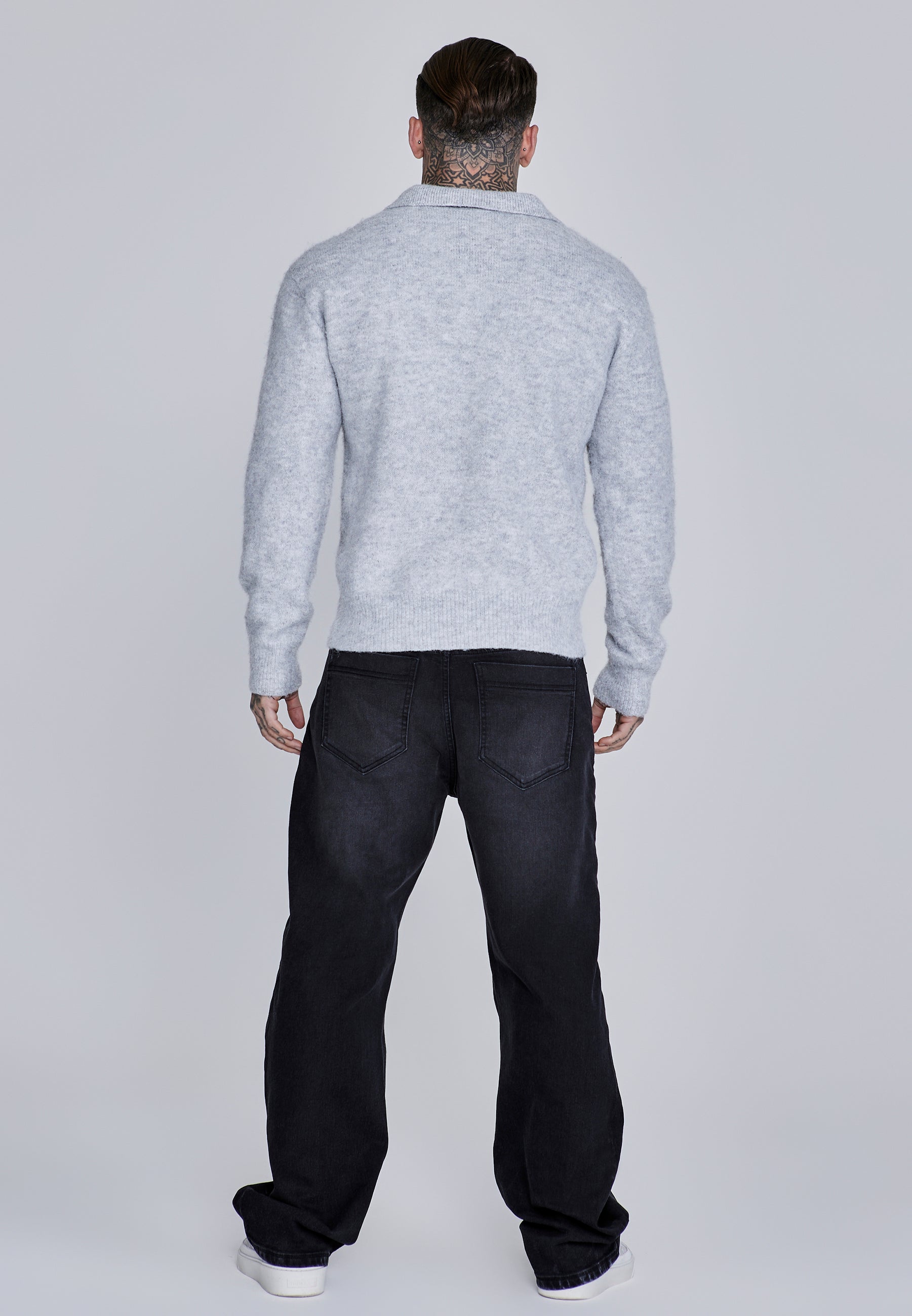 Knitted Polo Sweater in Grey Pullover SikSilk